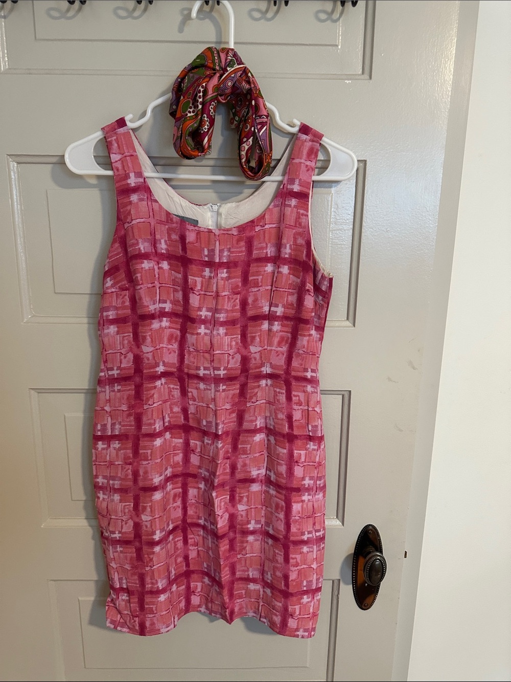 Vintage Mini Pink Dress & Matching 53” Maxi Twilly Scarf Bundle Set